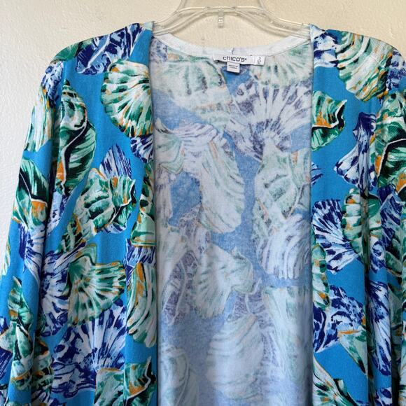 Chico’s Size XL Lite abstract print ruffled open cardigan 3/4 sleeves size XXL - Picture 3 of 11